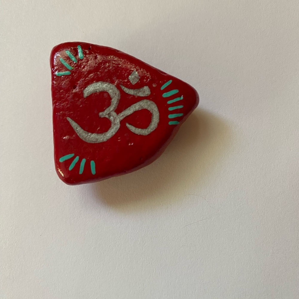 Hand painted red and silver Namaste symbol sandstone tile magnet
